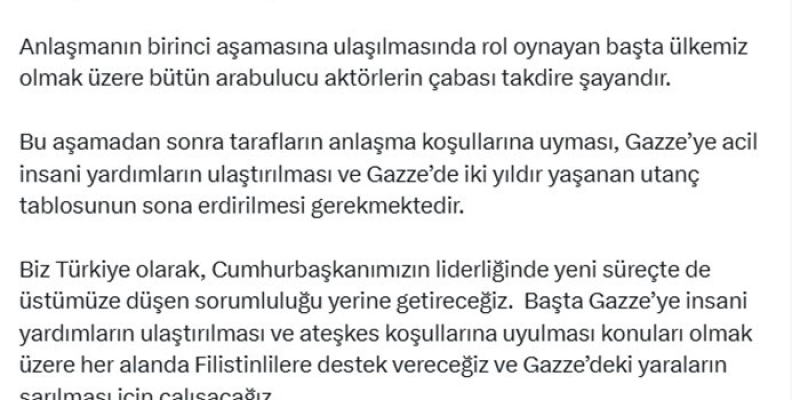 İletişim Başkanı Duran: "İsrail ile Hamas arasındaki uzlaşma memnuniyet verici"