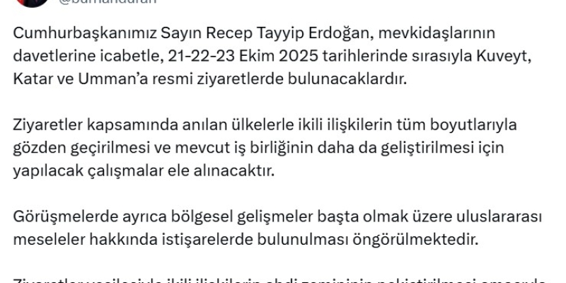Cumhurbaşkanı Erdoğan, Kuveyt, Katar ve Umman’ı ziyaret edecek