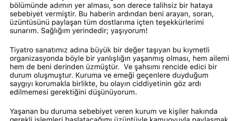 Afife Jale Tiyatro Ödülleri’nde akılalmaz hata: Oyuncu Alper Atak hayatını kaybedenler arasında anıldı