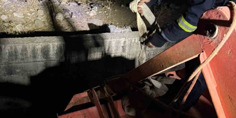 Siirt’te kanala düşen inek kurtarıldı
