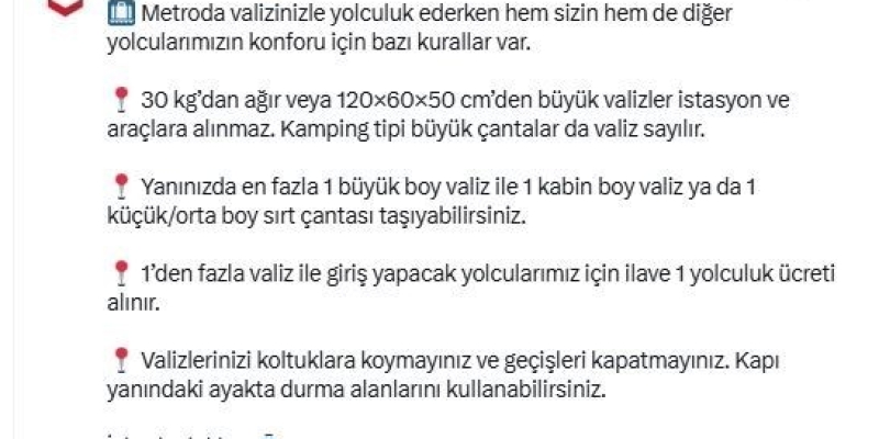 Metro İstanbul’da "valiz için ek ücret" dönemi