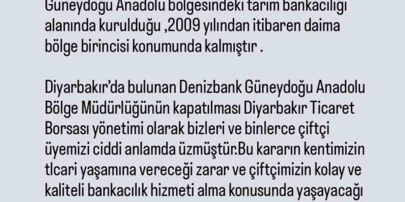 Ticaret Borsasından özel bankanın bölge müdürlüğünün kapatılması kararının geri alınması talebi
