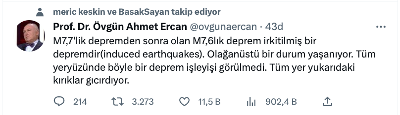 ovgun ahmet ercan dan ikinci deprem ile ilgili carpici aciklama