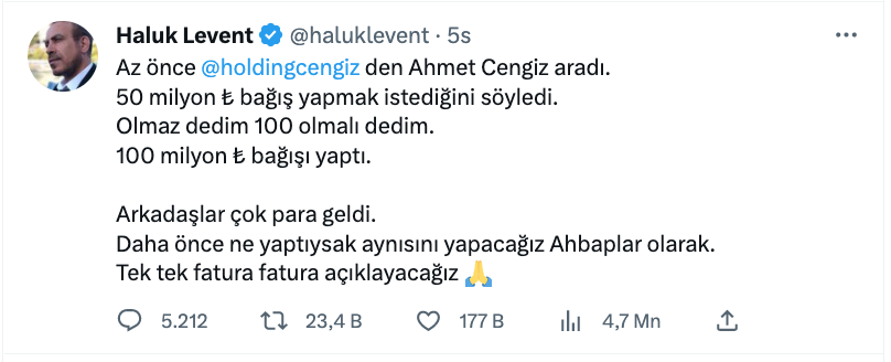 cengiz holding ahbap dernegi ne 100 milyon tl bagisladi