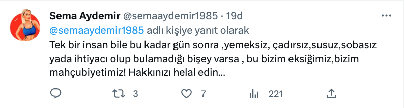 sema aydemir den deprem bolgesi isyani hakkinizi helal edin